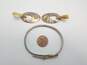 Vintage Taxco Sterling Silver Brass Buckle Bracelet & Mexican Modernist Earrings 25.3g image number 2
