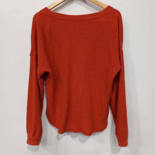 Madewell Women's Orange Waffle Knit V-Neck Sweater Size M image number 4