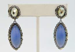 Alexis Bittar Designer Carved Blue Lucite Drop Earrings 13.6g