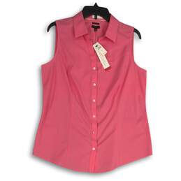 NWT Talbots Womens Pink Spread Collar Sleeveless Button-Up Shirt Size 10