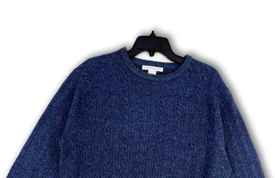 Womens Blue Knitted Long Sleeve Crew Neck Stretch Pullover Sweater Size L image number 3