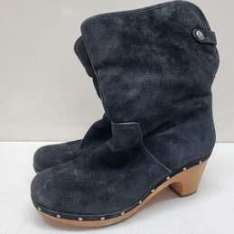 UGG Lynnea Black Suede Ankle Shearling Wooden Clog Boots Women's 7