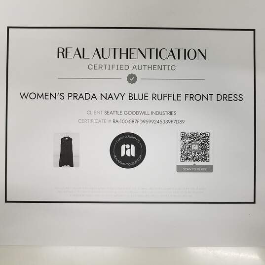 Prada Navy Blue Ruffle Front Sleeveless Dress Women's Size M image number 3