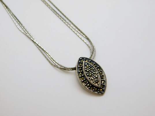 Romantic 925 Sterling Silver Marcasite & CZ Earrings & Pendant Necklace 7.2g image number 3