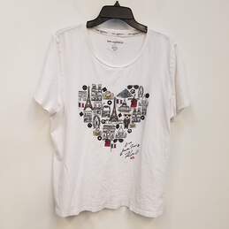 Womens White Cotton Blend Heart Science Logo Pullover T-Shirt Size X-Large