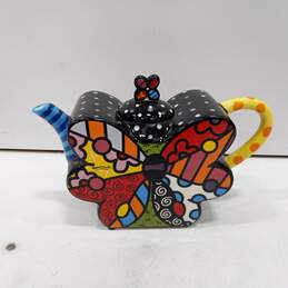 2009 Romero Britto Ceramic Colorful Butterfly Shaped Tea Pot