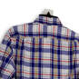 Mens White Blue Plaid Long Sleeve Pockets Collared Button-Up Shirt Size S image number 4