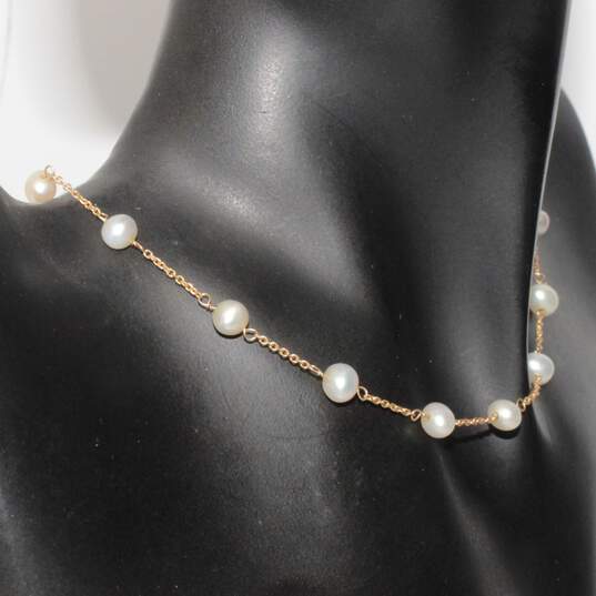 14K Yellow Gold Pearl Necklace-5.2g image number 2