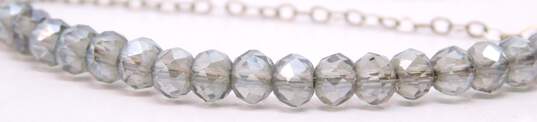 Artisan 925 Grey Crystals Beaded Bar Pendant Chain Necklace & Chunky Wide Band Ring 10.8g image number 6