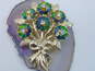 Vintage Emmons Gold Tone Watermelon Vitrial Glass Floral Bouquet Brooch 19.7g image number 5