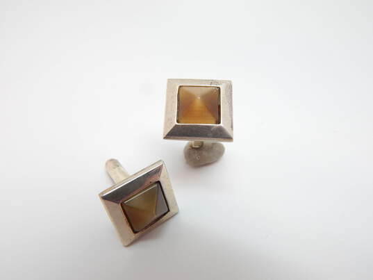 Artisan 925 Modernist Tigers Eye Pyramid Square Cuff Links 14.6g image number 1