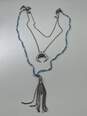 Authentic Womens Silver Tone Beaded Triple Strand Tassel Chain Necklace image number 1