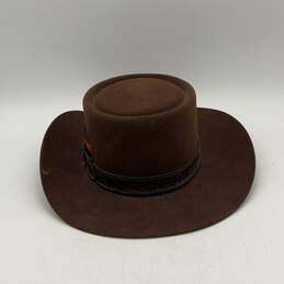 Stetson Mens Brown Wide Brim Leather Trim Feather Pork Pie Hat Size 7.25