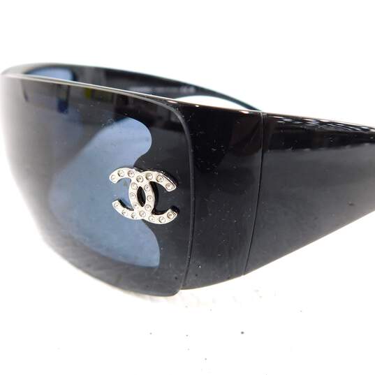 Buy the CHANEL Black CC Crystal 5088-B 51/87 Women's Shield Sunglasses with  Case, Box & COA