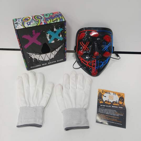 Halloween Mask Skeleton Gloves Set image number 1