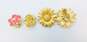 Vintage Gold Tone Pink Rhinestone Flower Necklace & Clip Earrings 88.5g image number 4