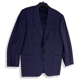Mens Blue Pinstriped Long Sleeve Notch Lapel Single Breasted Suit Blazer 44