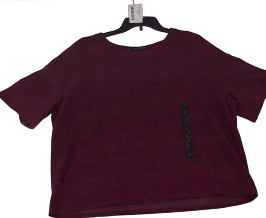 Womens Burgundy Round Neck Short Sleeve Knitted Pullover Shirt Size XL image number 4