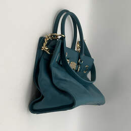 Womens Blue Leather Hamilton Inner Pockets Bottom Studs Snap Satchel Bag alternative image