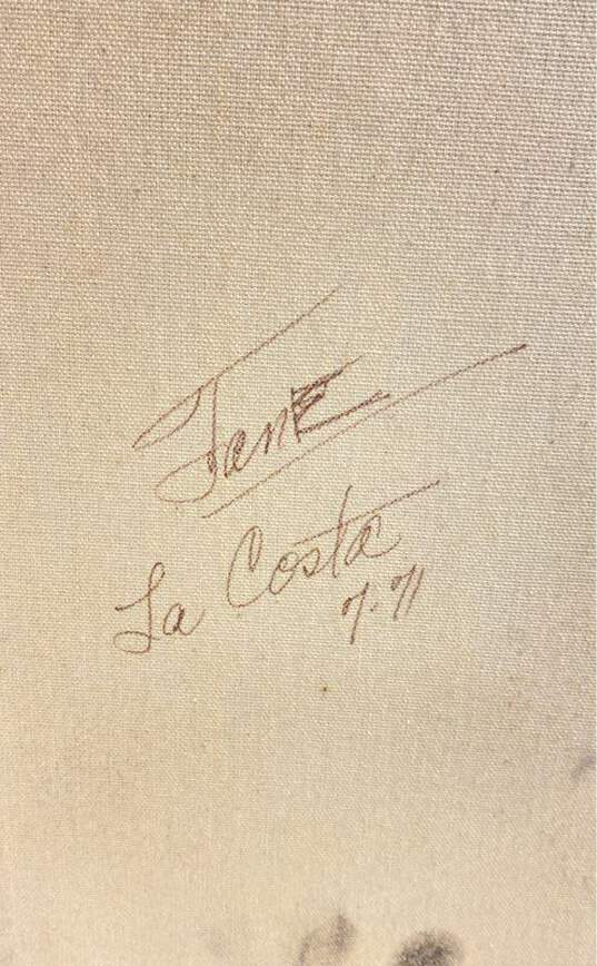 Original Art La Costa Golfing Clown Vintage Oil on Canvas Artwork Signed Jane image number 7