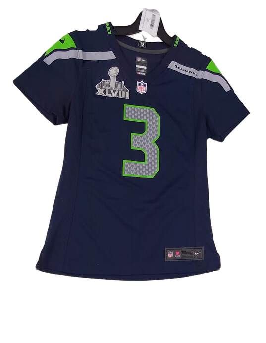 Boys Blue Seattle Seahawk Russell Wilson Short Sleeve NFL Football Jersey Size Small image number 1