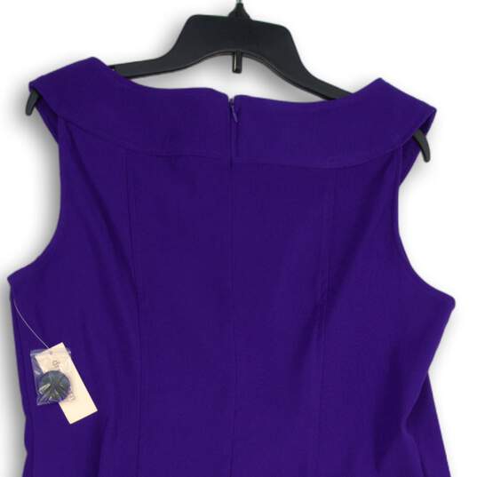 NWT Dressbarn Womens Purple Round Neck Sleeveless Back Zip Sheath Dress Size 16 image number 4
