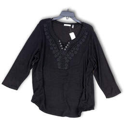 NWT Womens Lace Black Long Sleeve Stretch Pullover Blouse Top Size 1X