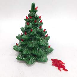 Vintage Ceramic Green Christmas Tree 10 Inch w/ Red Bulbs No Base or Cord
