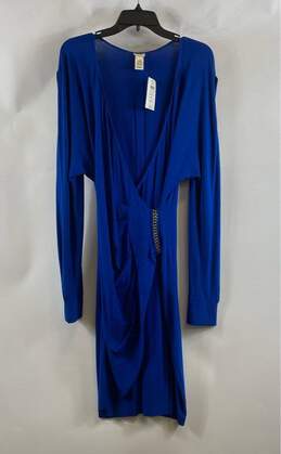 NWT Cache Womens Blue Long Sleeve Surplice Neck Pullover Wrap Dress Size L