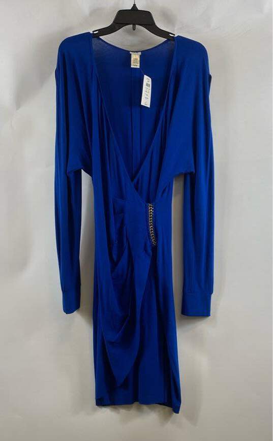 NWT Cache Womens Blue Long Sleeve Surplice Neck Pullover Wrap Dress Size L image number 1