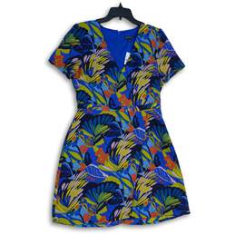 NWT Mercantile Womens Blue Floral Surplice Neck Back-Zip Wrap Dress Size 10