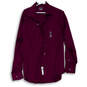 Mens Burgundy Long Sleeve Spread Collar Button-UP Dress Shirt Size Large image number 1