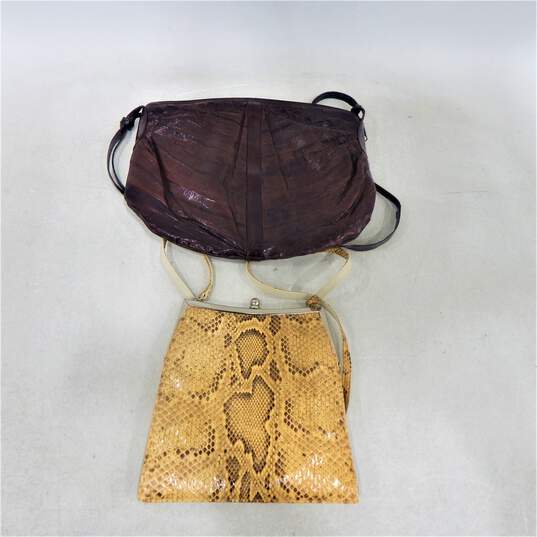 VTG 1970s Neiman Marcus Snakeskin & Brown Eel Skin Shoulder Bag Purses image number 1