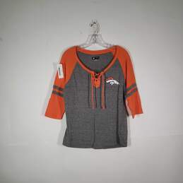 Womens Team Apparel Denver Broncos Football-NFL Lace Up 3/4 Sleeve T-Shirt Sz L