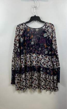 Free People Womens Black Floral Long Sleeves V-Neck Tunic Top Size M alternative image
