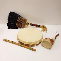 Folk Art Tribal Hand Crafted Instruments /Fan  Assorted Lot of 4