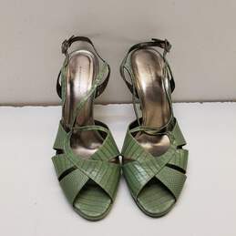 Banana Republic Green Leather Croc Embossed Sandal Pump Heels Shoes Size 9.5 M