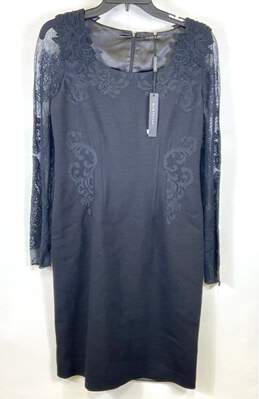 Elie Tahari Women Black Embroidery Long Sleeve Dress Sz 10