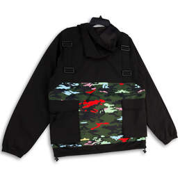 Mens Black Camouflage Hooded Pockets Full-Zip Windbreaker Jacket Size Large alternative image
