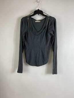 Free People Women Gray Off Shoulder Blouse L NWT alternative image