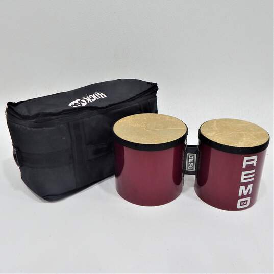 Remo Brand Red Pre-Tuned Bongo Drums w/ Soft Carrying Case image number 1