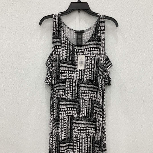 NWT Womens Black White Onyx Geometric Cold Shoulder Sleeve Maxi Dress Sz L image number 3