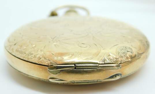 Antique Gold Filled E Bachmann Milwaukee 15 Jewels Etched Hunting Case Pocket Watch 70.9g image number 8