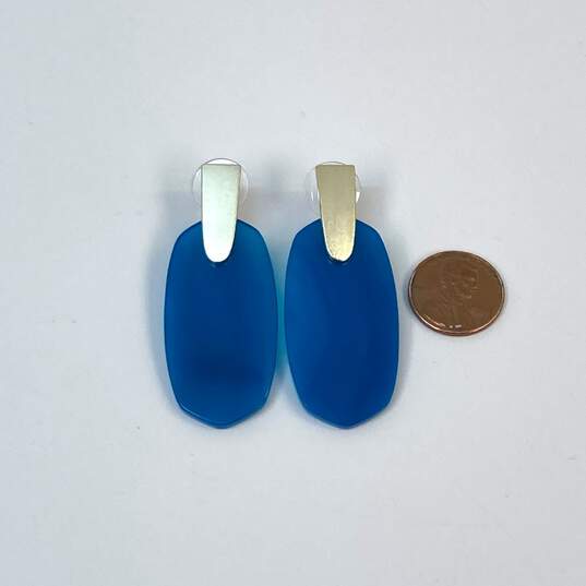 Designer Kendra Scott Gold-Tone Teal Agate Push Back Drop Earrings image number 3