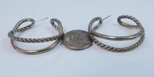 David Yurman 925 Twisted Rope Cable & Smooth Crossover Loop Semi Hoop Post Earrings 15.8g image number 3