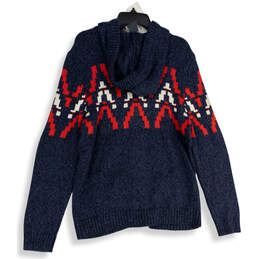 NWT Mens Blue Red Knitted Long Sleeve Hooded Full-Zip Sweater Size Large alternative image