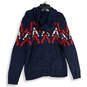 NWT Mens Blue Red Knitted Long Sleeve Hooded Full-Zip Sweater Size Large image number 2