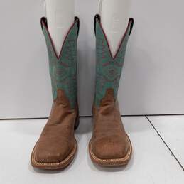 Justin Men's Brown and Teal Leather Boots Size 8