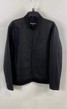 Karl Lagerfeld Mens Black Pockets Long Sleeve Full Zip Bomber Jacket Size XL
