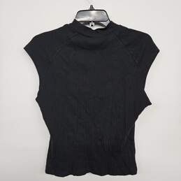 Black Ribbed Mock Neck Sleeveless T-Shirt alternative image